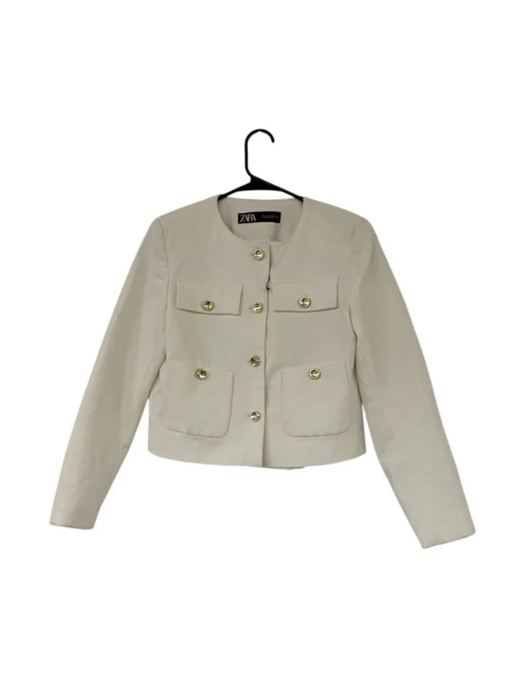 Zara Womens Blazer Jacket S White Gold-Toned Buttons Round Neck 8630/599 NWOT